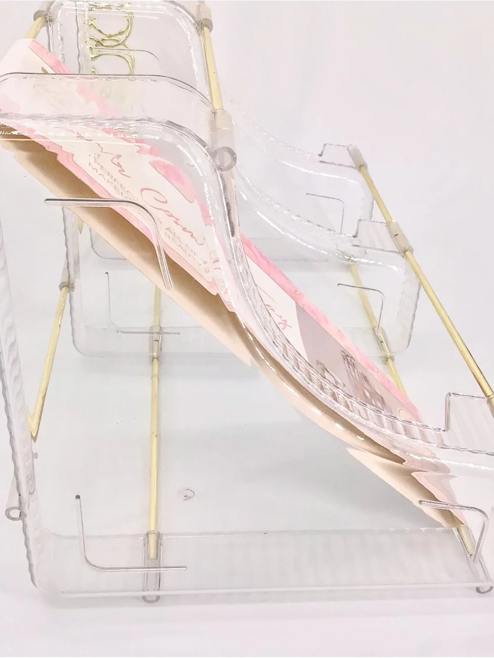 Thinkspace Beauty Clear & Gold 3-Tier Corner Cosmetic Tray New